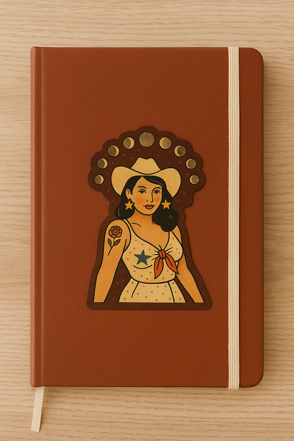 Moon Phase Cowgirl Sticker – Celestial Western Femme Art