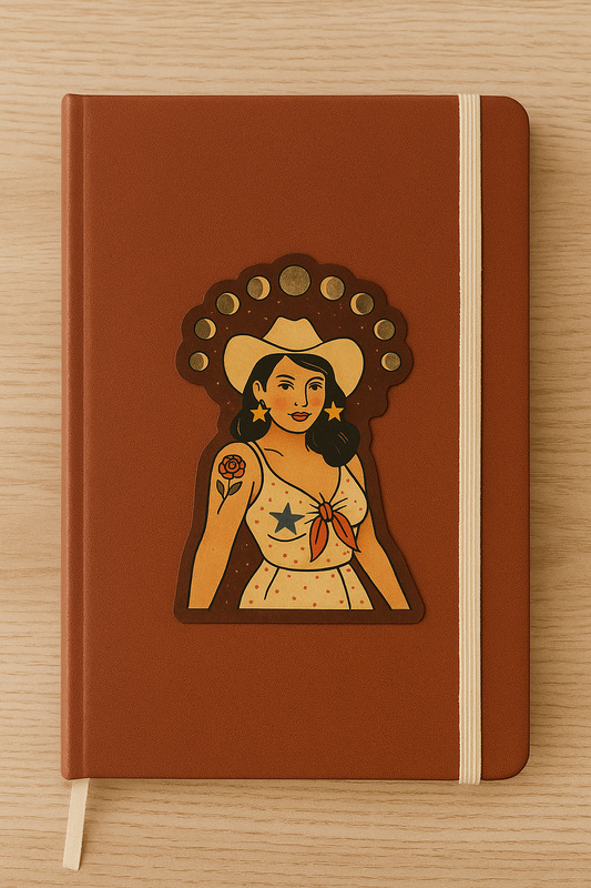 Moon Phase Cowgirl Sticker – Celestial Western Femme Art
