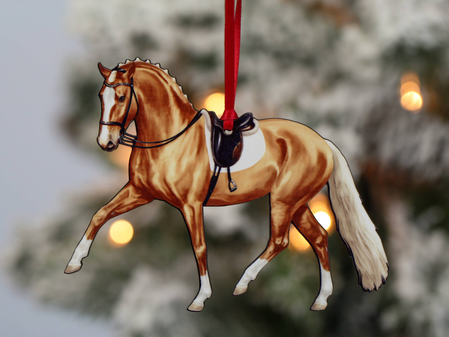 Dressage Horse Ornament - Palomino Half Pass Dressage II