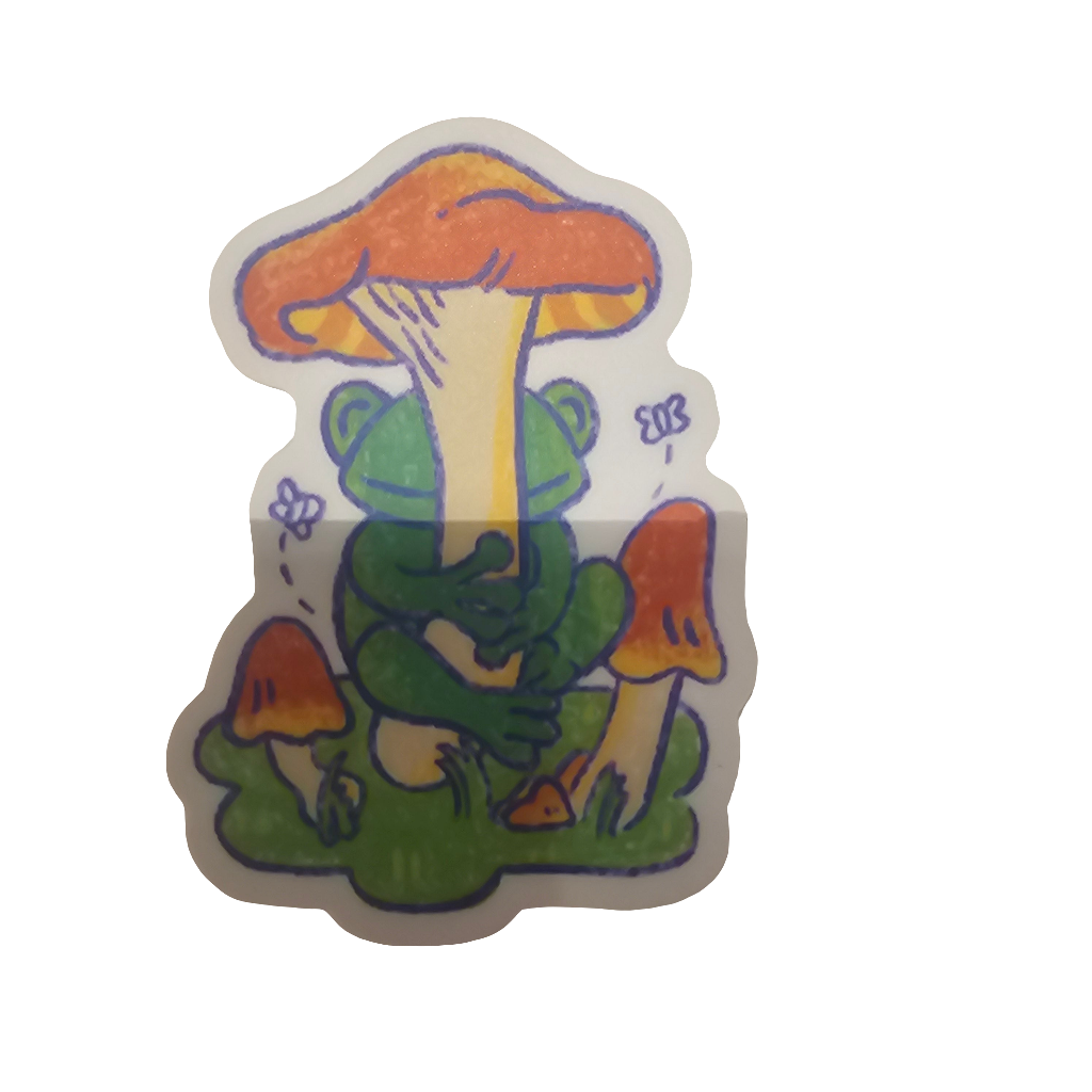 Frog Hugging Mushrooms Sticker