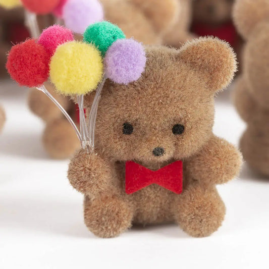 Miniature Flocked Bear With Balloons