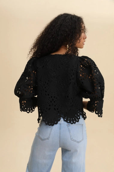 Selena Guipure Lace Crop Blouse