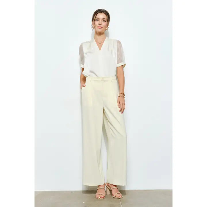 Puff Sleeve Satin V-Neck Blouse