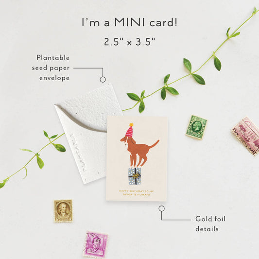 Birthday Dog Sprout - Bday Mini Greeting Card (2.5" x 3.5")