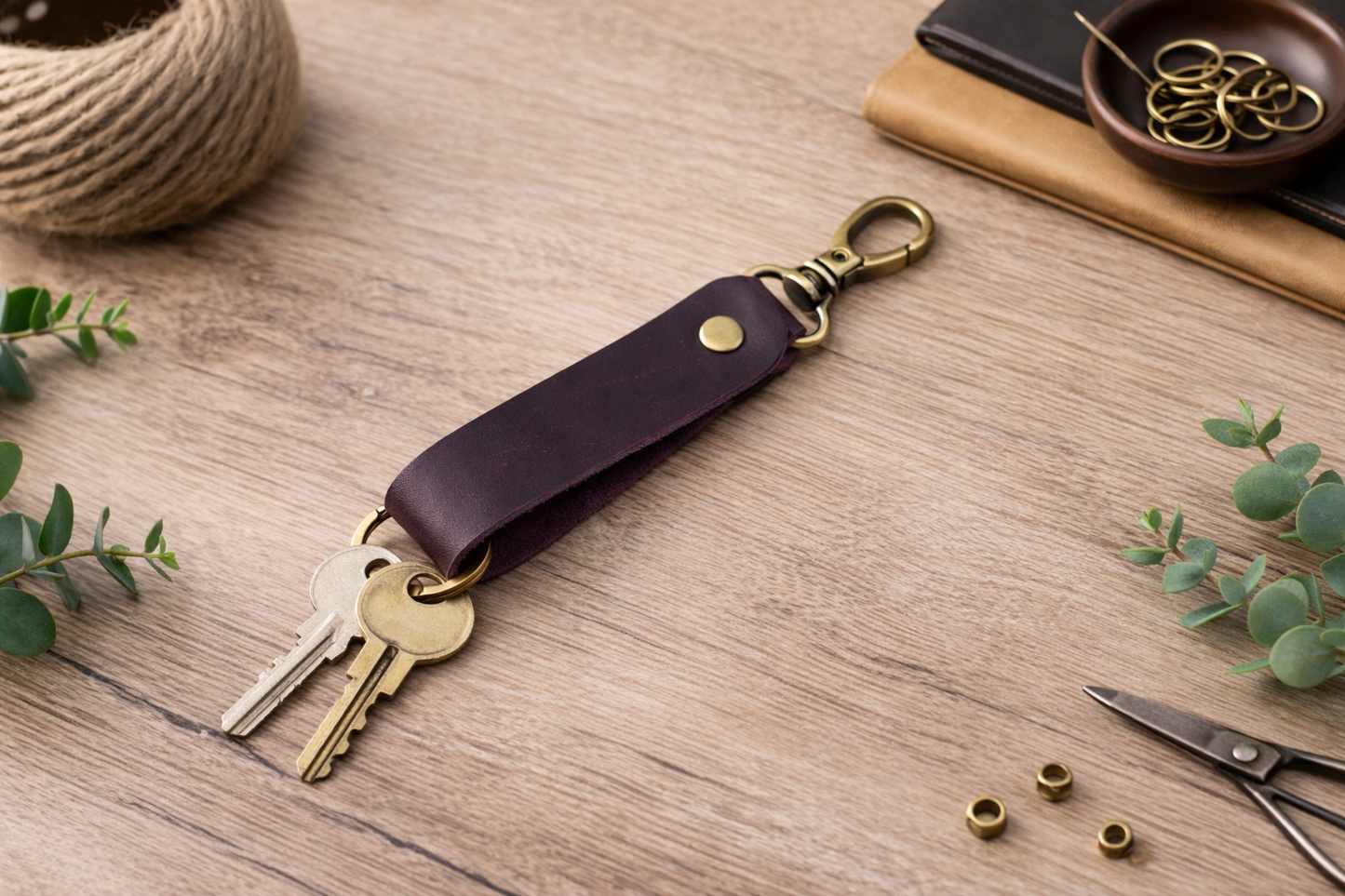 Genuine Leather Keychain, Keychain RIng, Handmade Key Tag