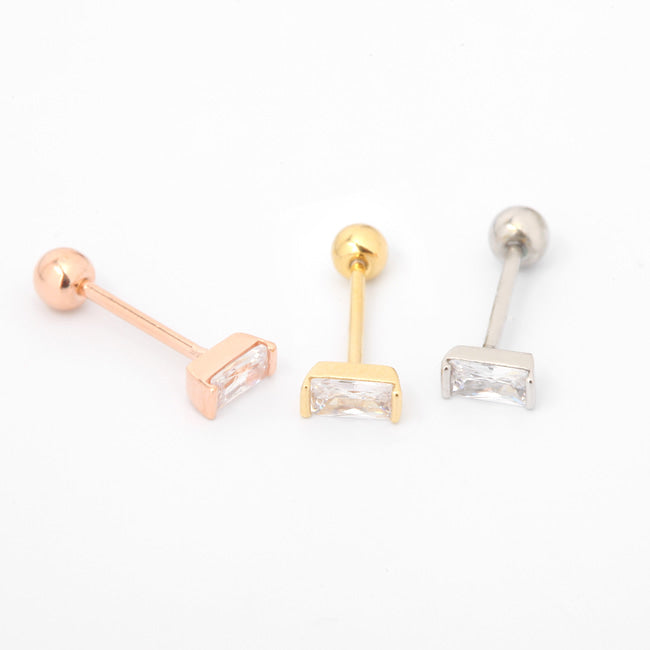 Tiny Crystal Rectangle Screw Back Earring