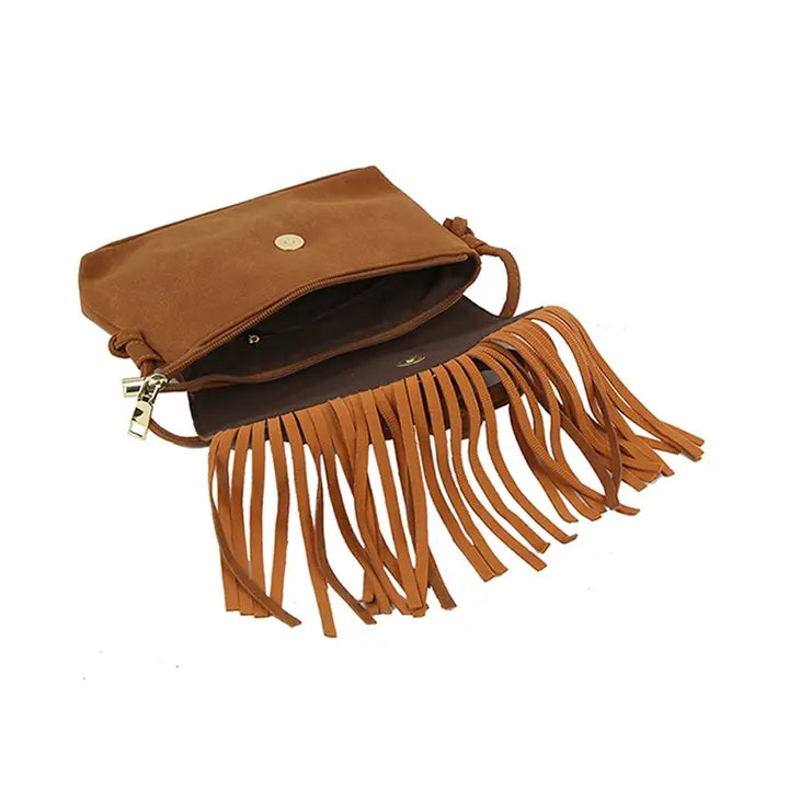 Western Concho Fringe Boho Flap Crossbody Bag