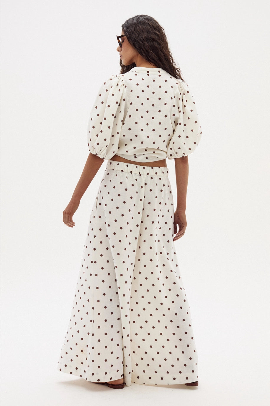 Bubble Linen Shirt - Brown Polka Dots Print