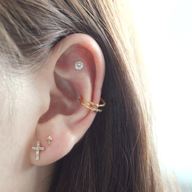 Tiny Crystal Cross Screw Back Earring