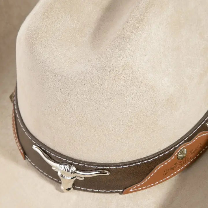 Western Long Horn Leather Strap Cowboy Hat | Black