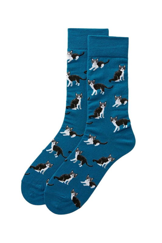 HOTSOX Men's Black & White Cat Crew Socks