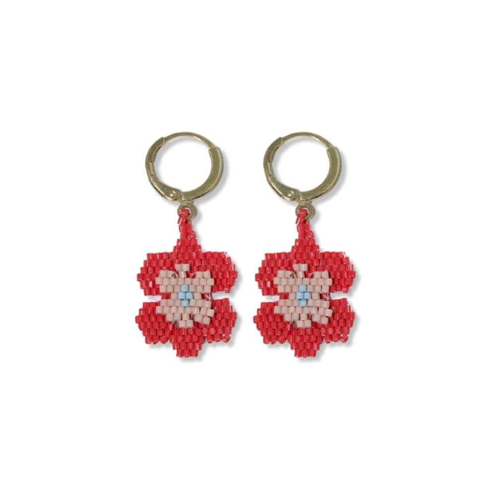 Blossom Double Layer Six Petal Flower Drop Earrings Poppy