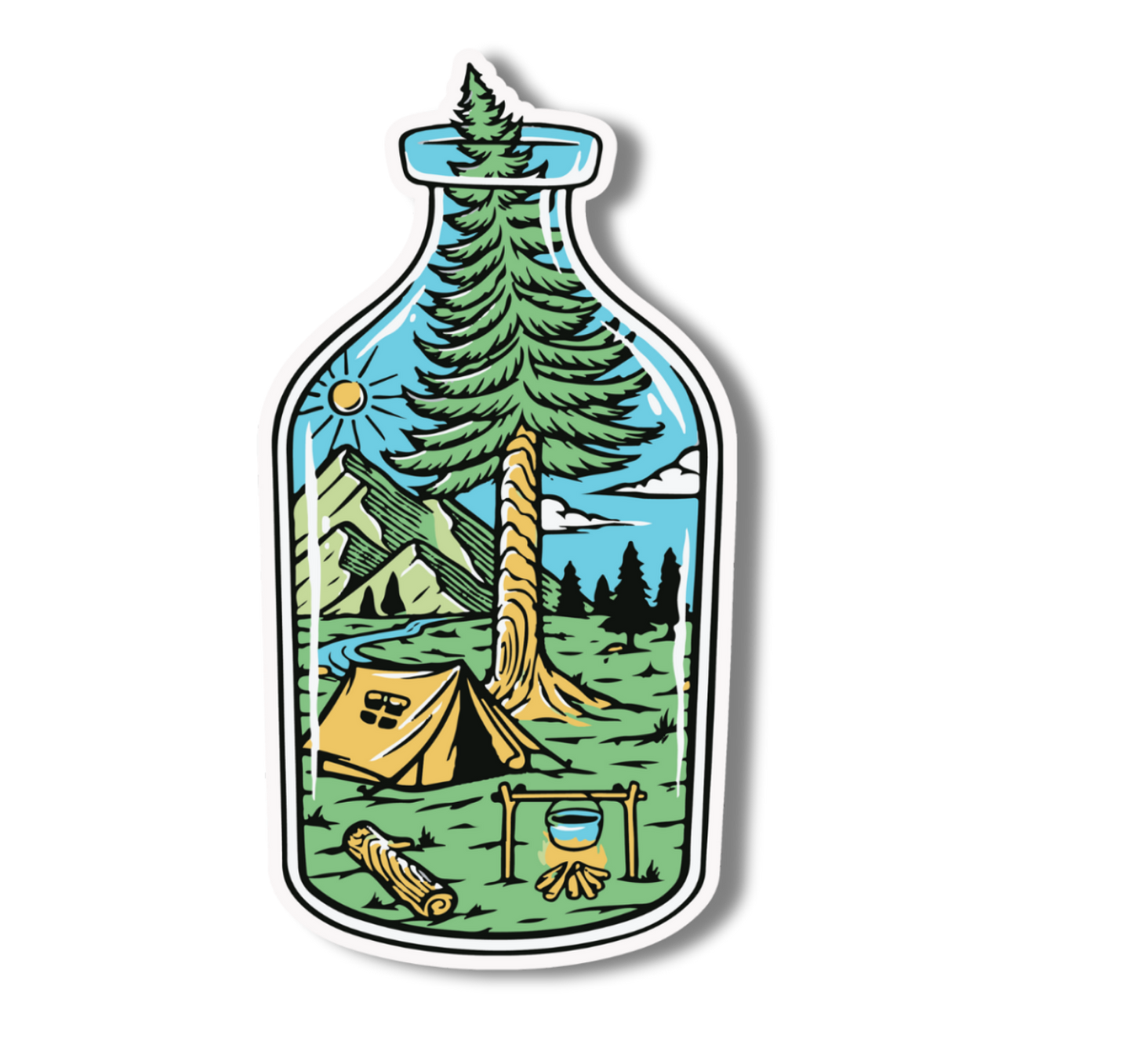 Bottle of Serenity Camping Scene Sticker