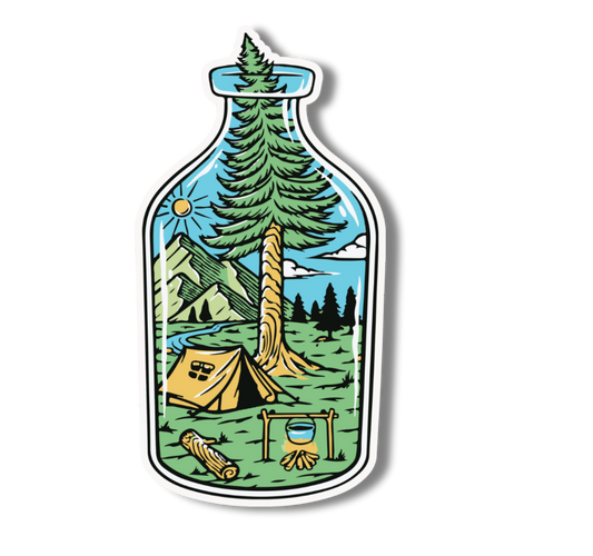 Bottle of Serenity Camping Scene Sticker