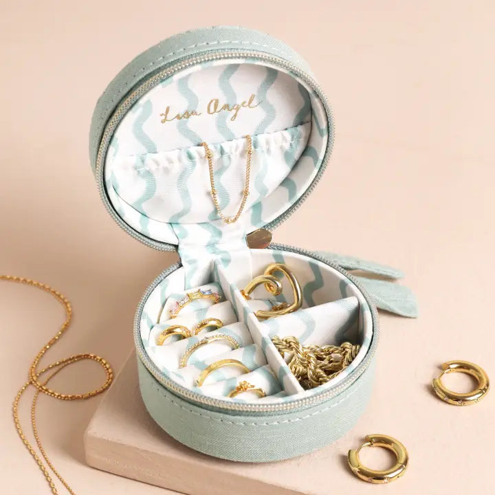 Quilted Mini Round Travel Jewellery Case in Mint