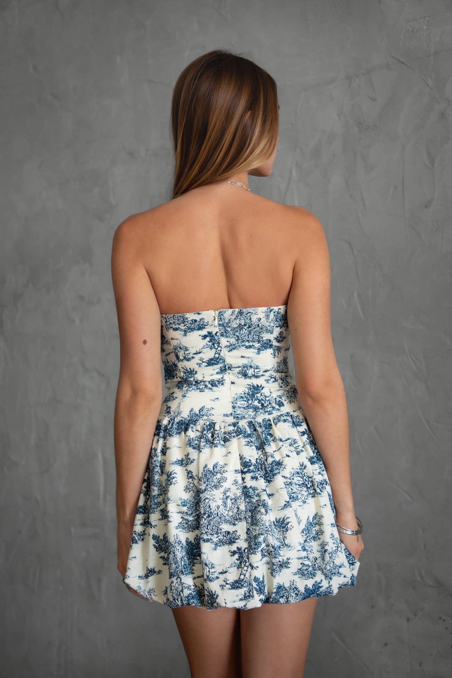 MAIDISON Strapless Bubble Hem Dainty Floral Mini Dress