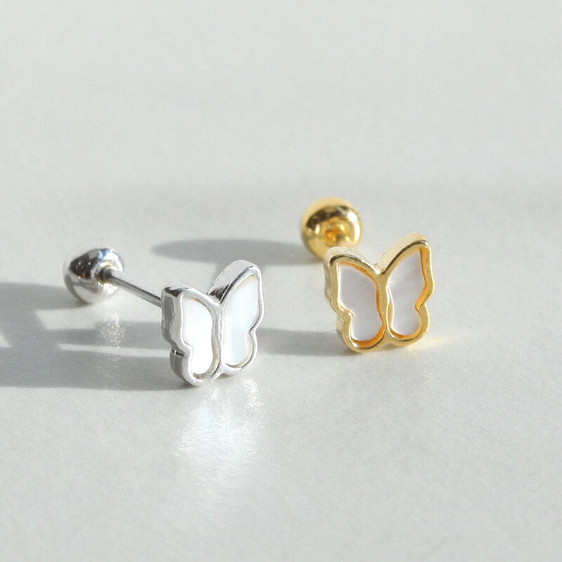 Tiny Mother of Pearl Butterfly Screw Back Earring