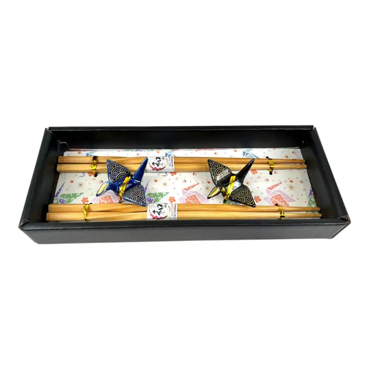 Seigaiha Origami Crane 2 Pair Chopsticks and Chopsticks Rests Gift Set
