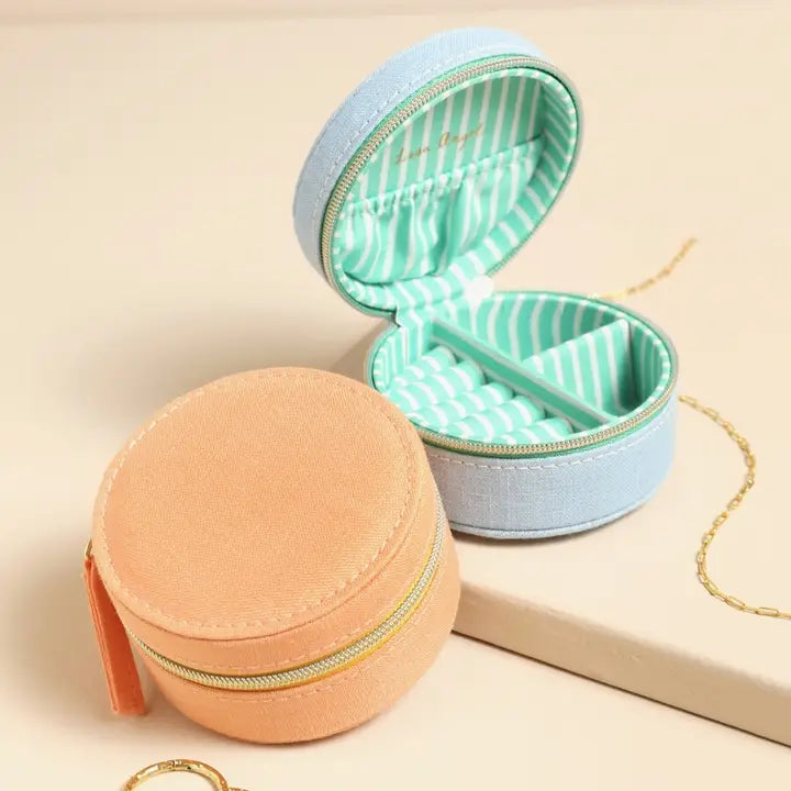 Souvenir Mini Round Jewellery Case in Sky Blue