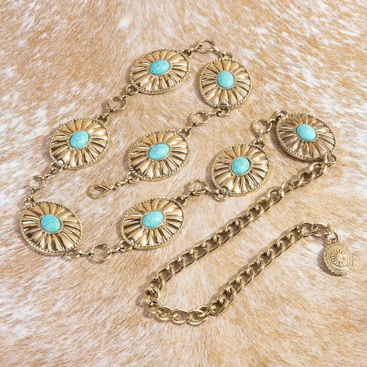 Metallic Western Concho Disc Hoop Chain Belt