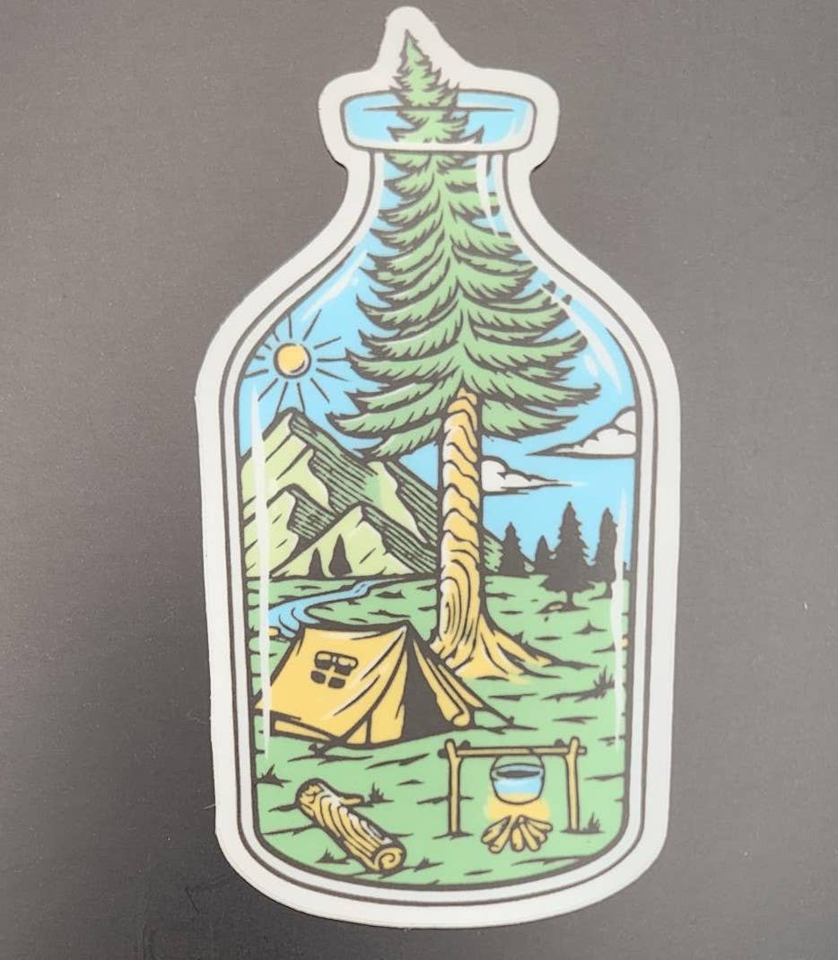 Bottle of Serenity Camping Scene Sticker