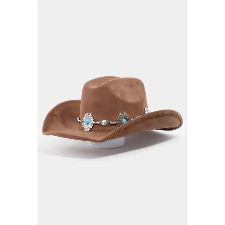 Turquoise Stud Concho Belt Western Cowboy Hat | Tan