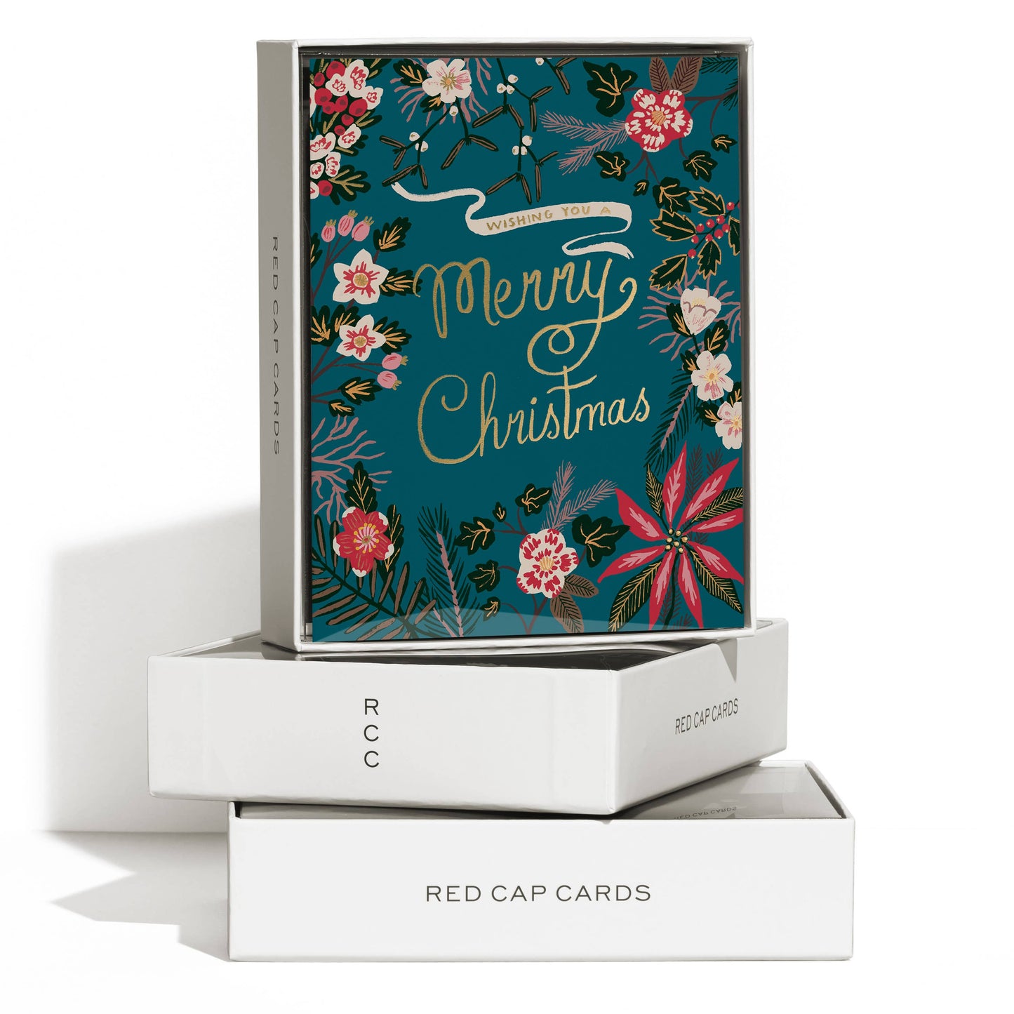 Blue Poinsettia Christmas greeting card: Singles