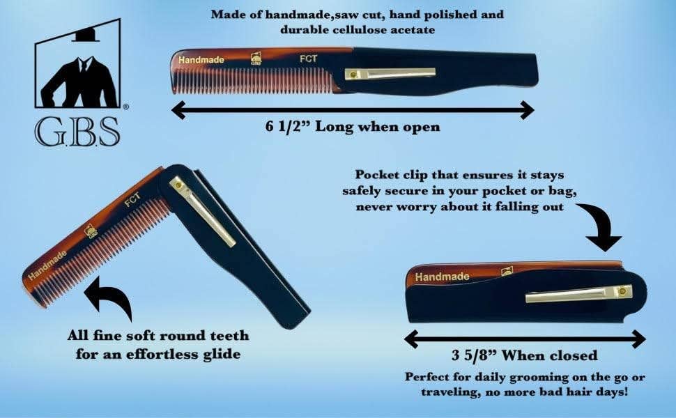 G.B.S FCT Folding Comb Fine Toothed Dressing Comb 6.5"
