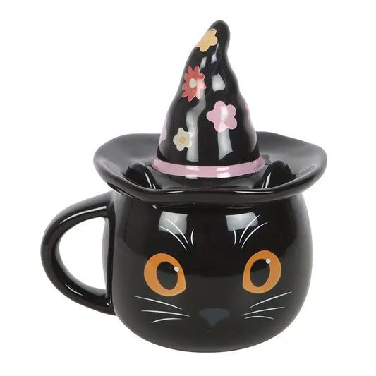 Groovy Witch Cat Lidded Halloween Mug