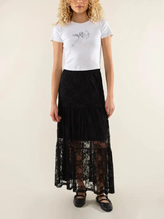 Lace Tiered Skirt with Slip