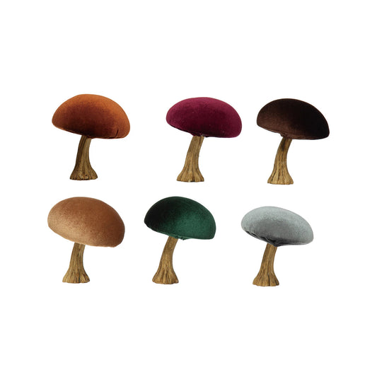 Round Velvet Mushroom with Resin Stem Assorted