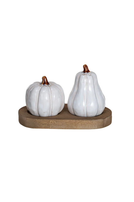 Stoneware Pumpkin Shaped Salt & Pepper Shakers