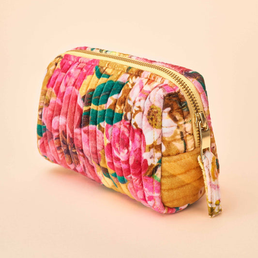 Small Quilted Vanity Bag - Impressionist Floral, Mustard