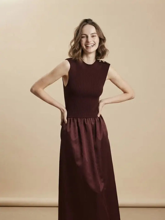 Mixed-Material High-Neck Dress Steffi