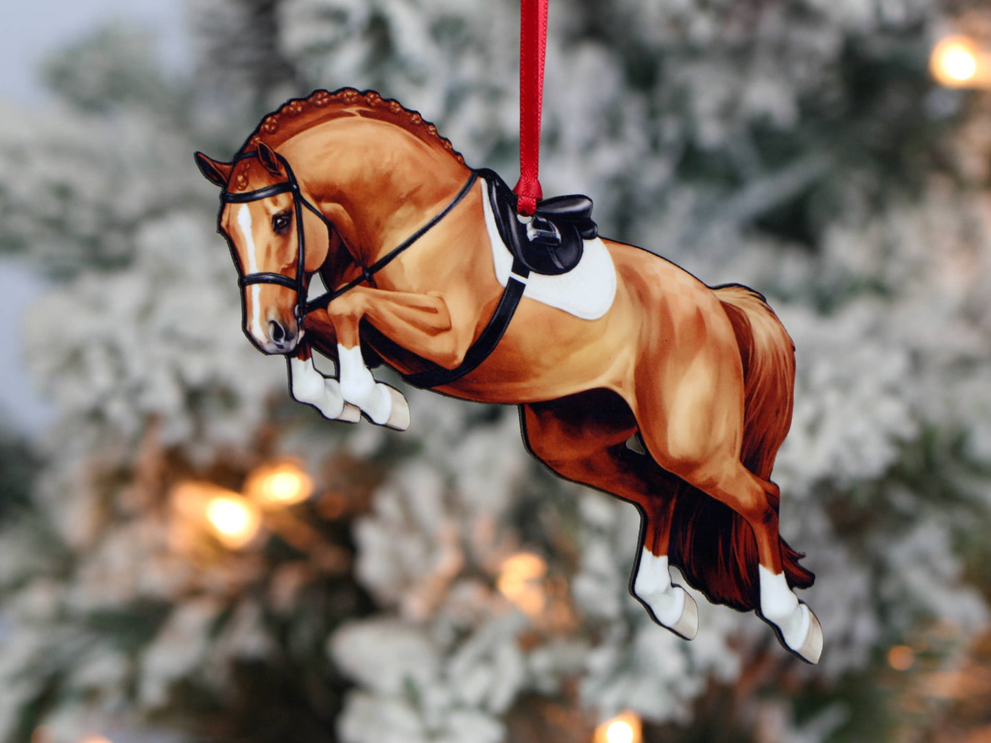 Jumping Horse Ornament - Chestnut Hunter Equestrian Décor