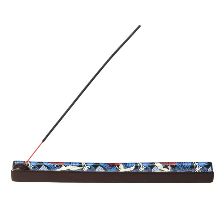 Ceramic Incense Holder 9 Inch L Japanese Crane Waves