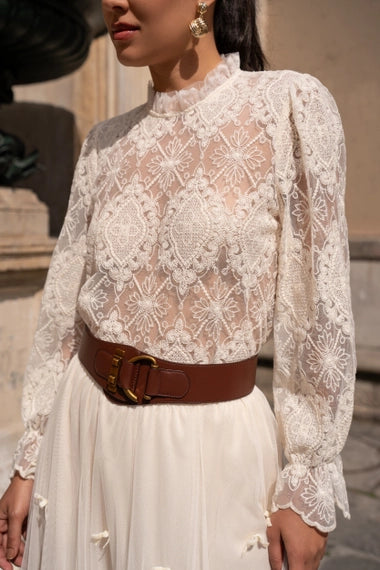 High-Neck Lace Blouse