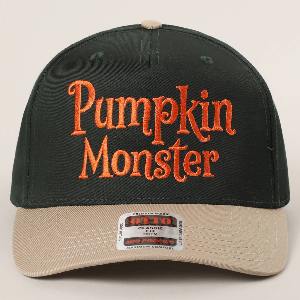 Pumpkin Monster Typography Embroidery Trucker Hat