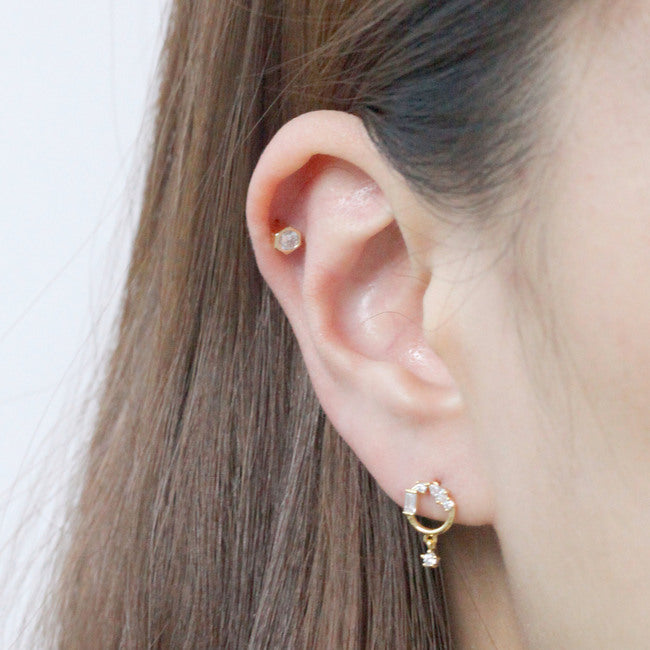 Tiny Crystal Hexagon Screw Back Earring