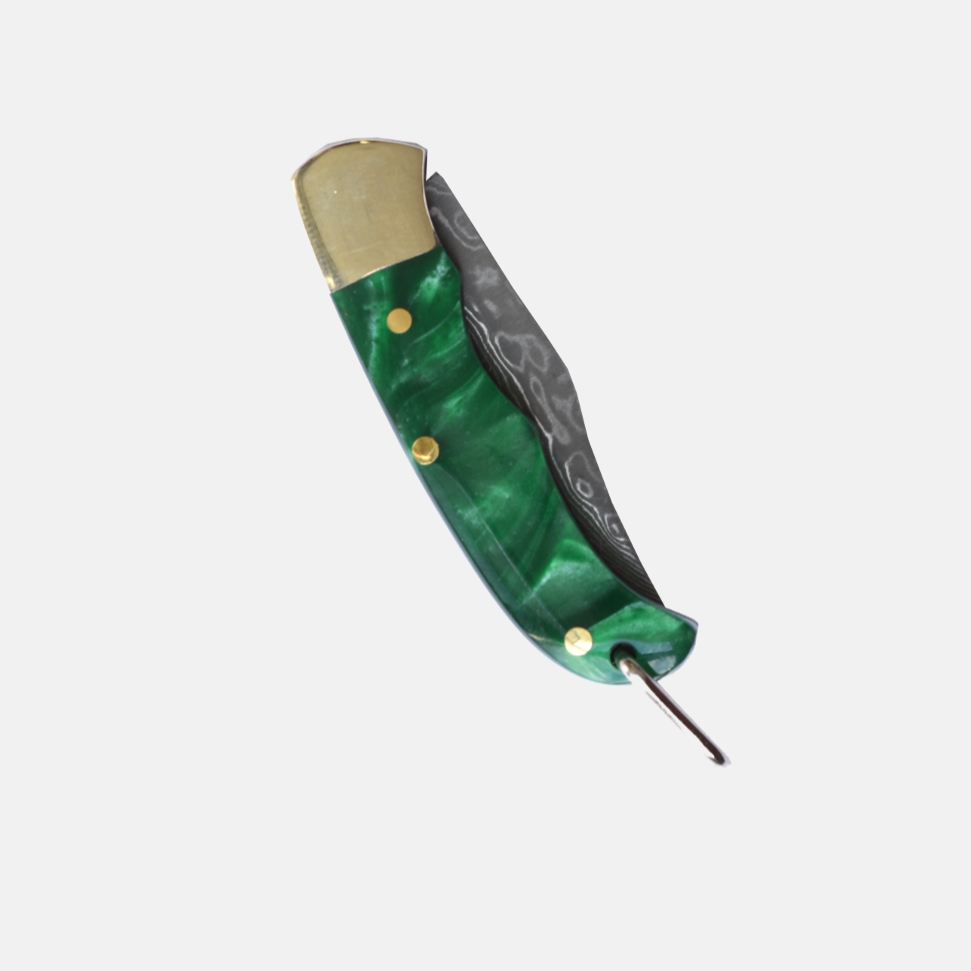 Green Resin Inlay Folding Knife