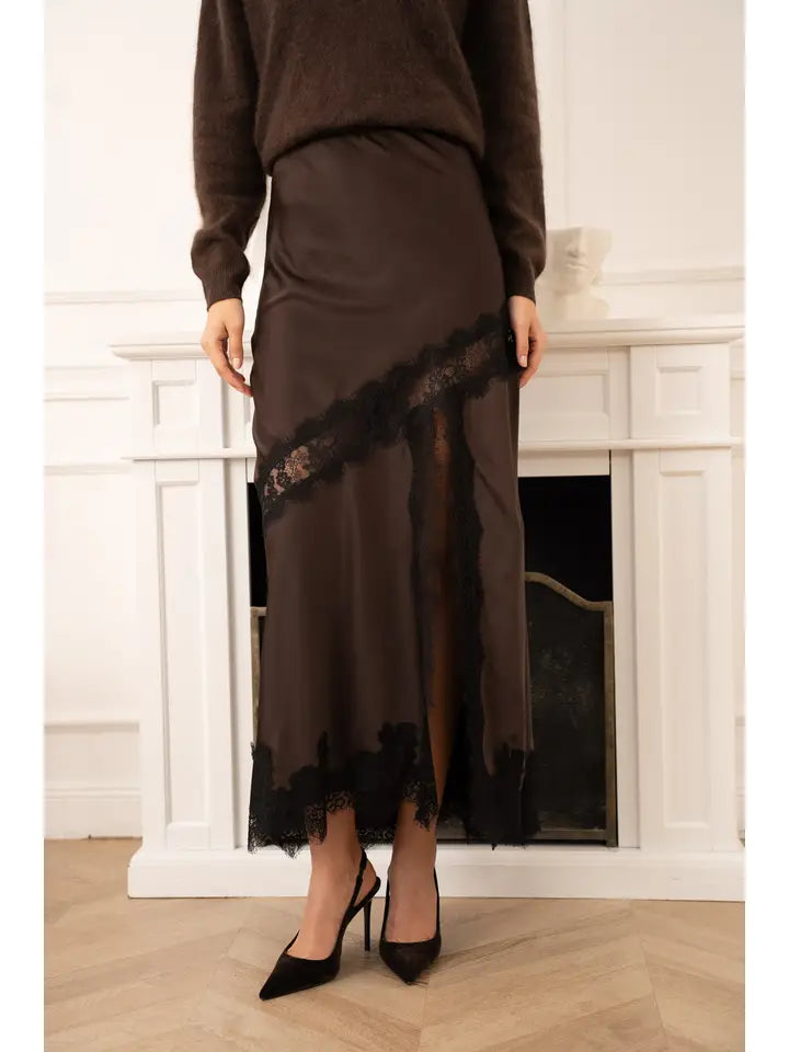 Asymmetrical Satin Lace Skirt