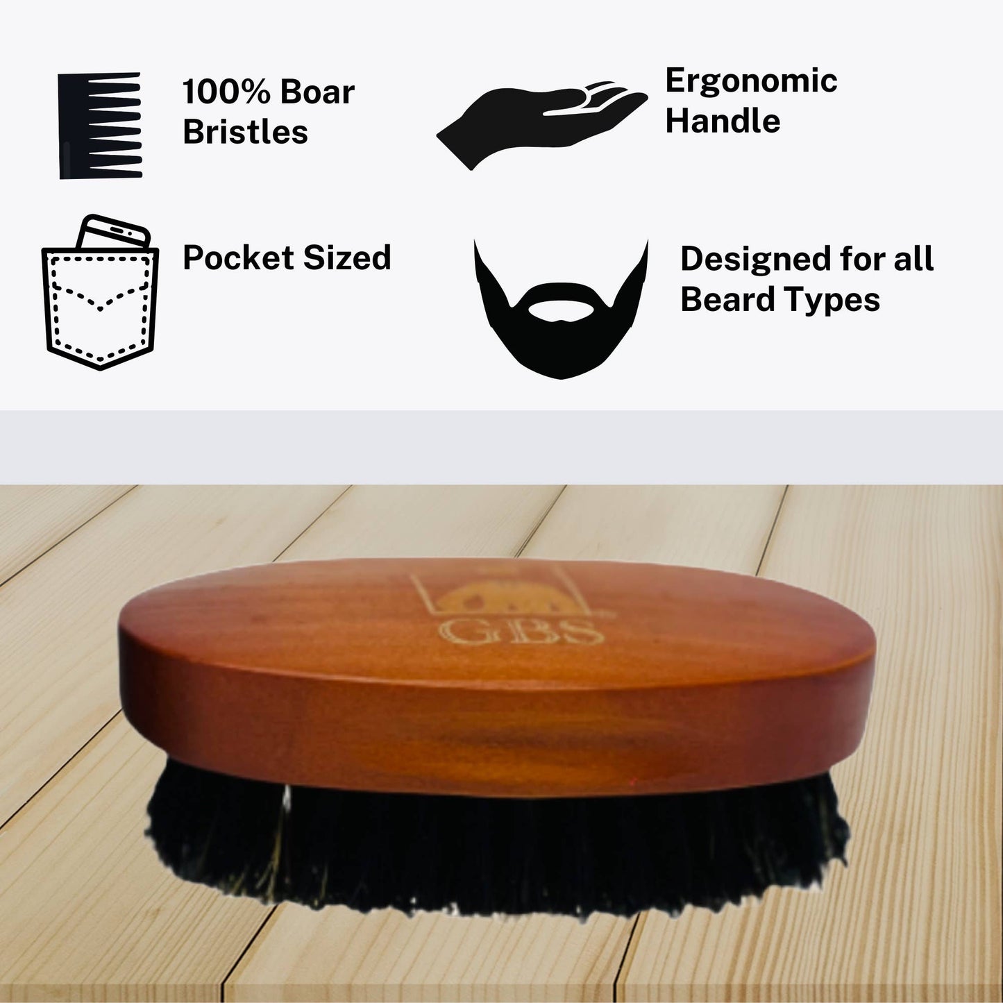 G.B.S Travel Sized 100% Boar Bristle Beard Brush