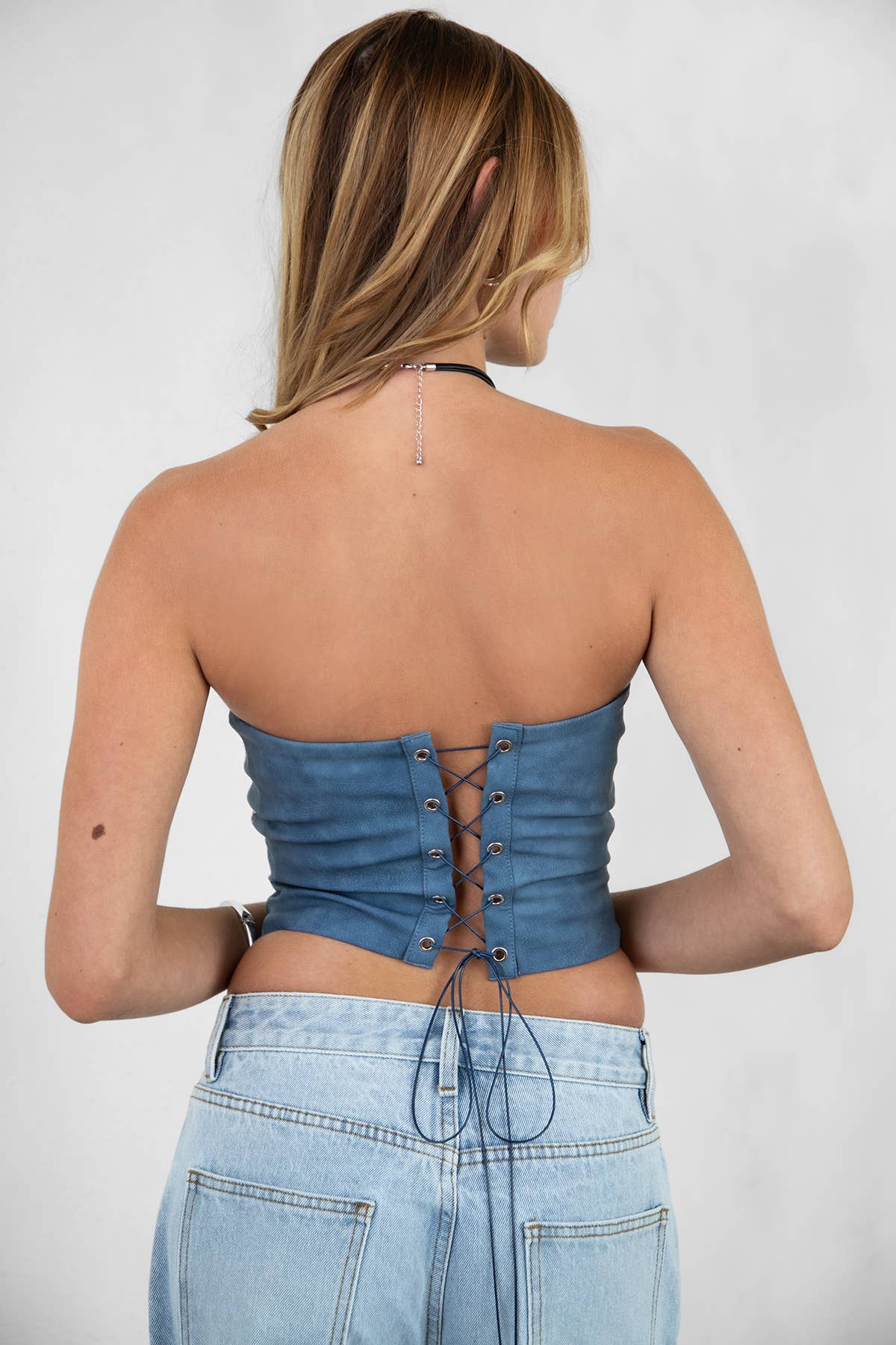 BECKEE Vegan Leather Embroidered Western Corset Top