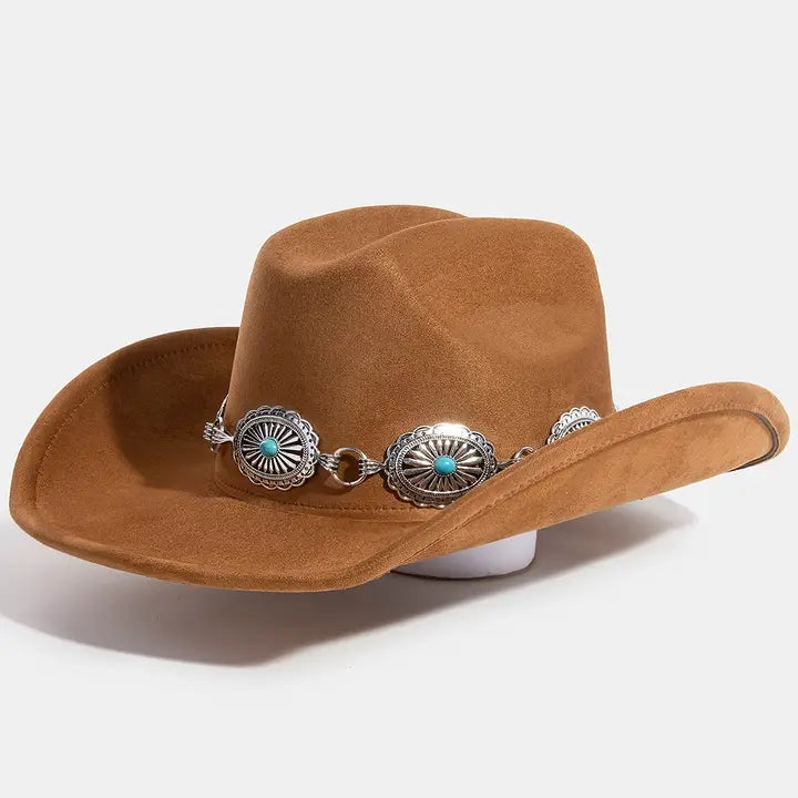 Turquoise Stud Concho Belt Western Cowboy Hat | Brown