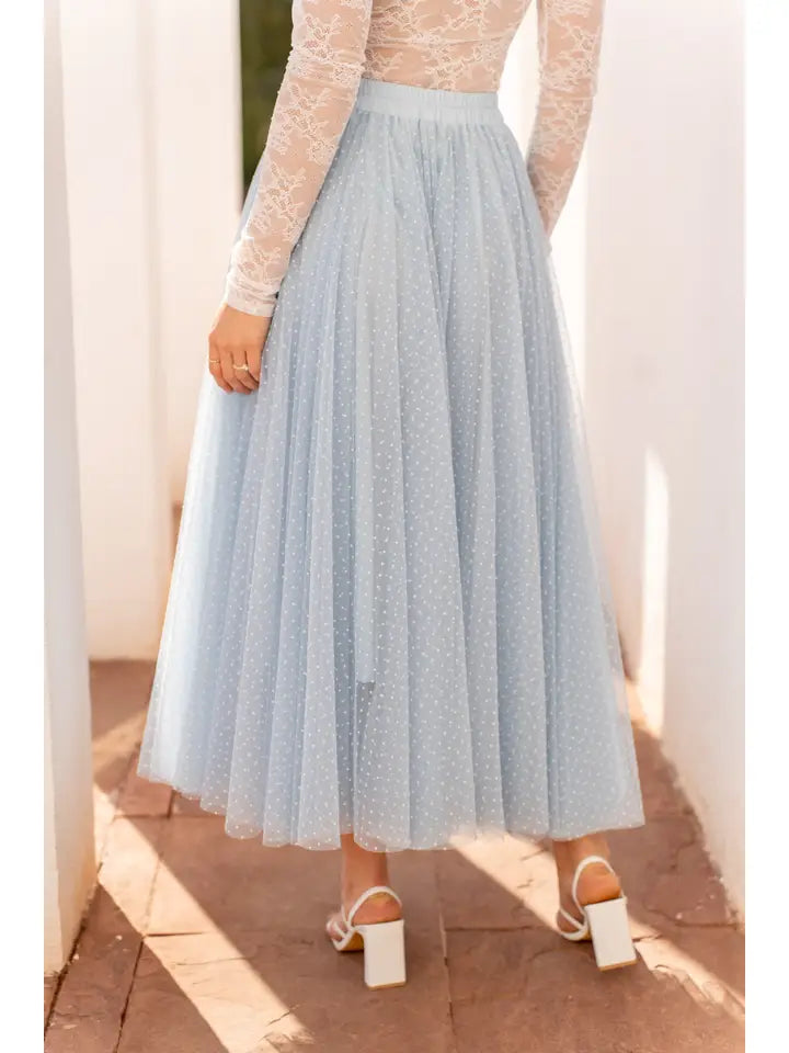 Aria Tulle Plumetis Skirt - Sky Blue