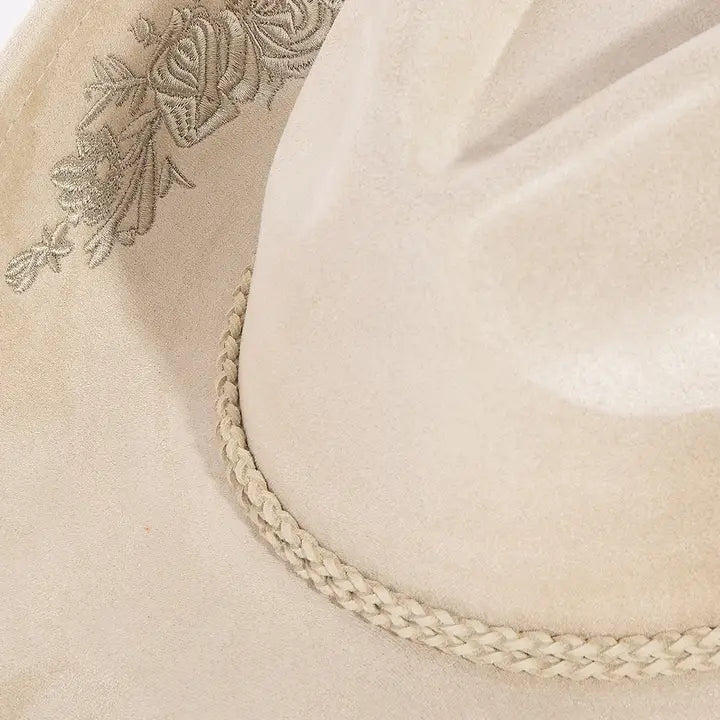 Flower Embroidery Cowboy Hat White