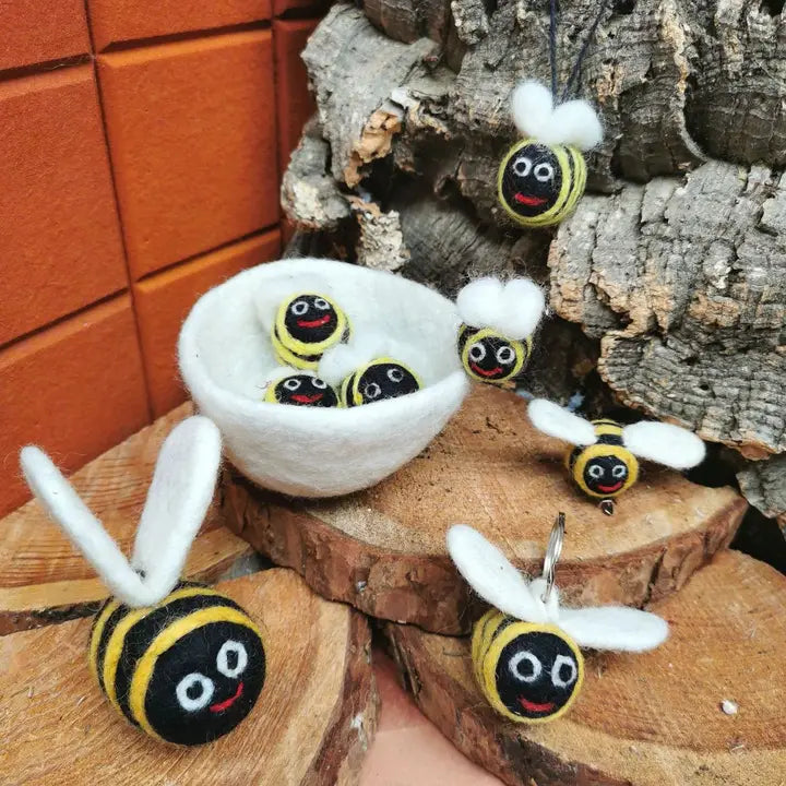 Handmade Biodegradable Big Bumblebee Hanging Needle Felt