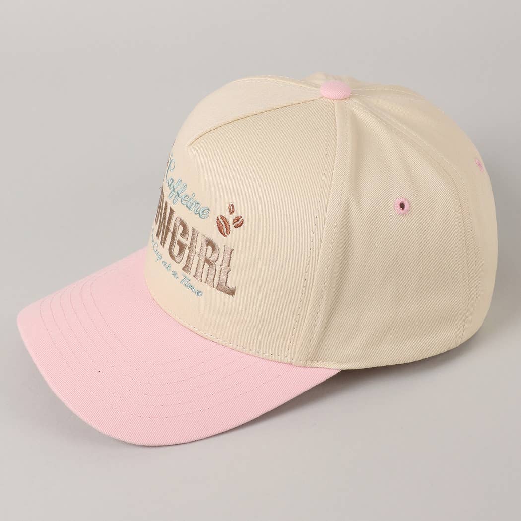 Caffeine Cowgirl One Cup At A Time Lettering Embroidery Cap