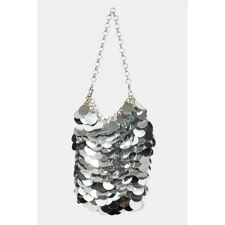 Sequin Chain Mail Pouch Bag Silver