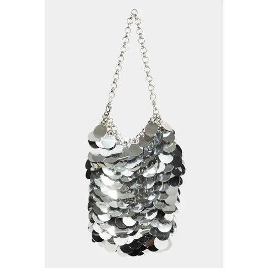 Sequin Chain Mail Pouch Bag Silver